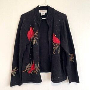 VINTAGE TIARA INTERNATIONAL Embroidered Cardinal Bird Ugly Christmas Sweater XL